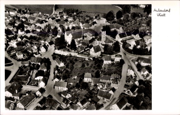 Postcard Aulendorf district Ravensberg, aerial photograph of the town