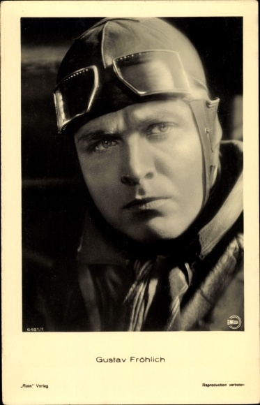Postcard actor Gustav Fröhlich, portrait, aviator hat