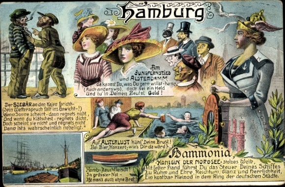 Ak Hamburg, Hammonia, Königin der Nordsee, Jungfernstieg, Alsterdamm
