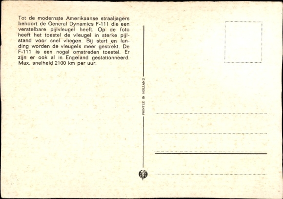 Postcard American military aircraft F-111