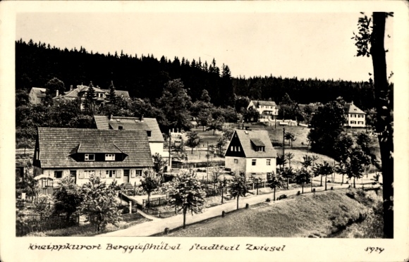 Ak Zwiesel Berggießhübel in Saksen, Kneipp-kuuroord Berggießhübel, wijkhuizen, bomen, land...