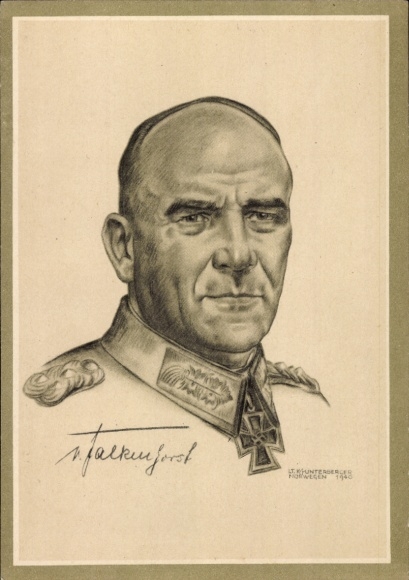 Künstler Ak Unterberger, Ritterkreuzträger Generaloberst Nikolaus von Falkenhorst, Portrait, II. WK