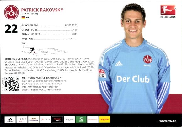 Autograph card footballer Patrick Rakovsky, 1. FC Nuremberg, autograph