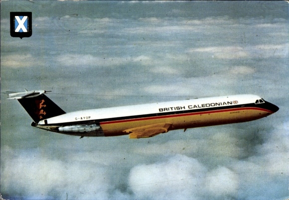 Postcard passenger aircraft British Caledonian, BAC 500, G-AYOP