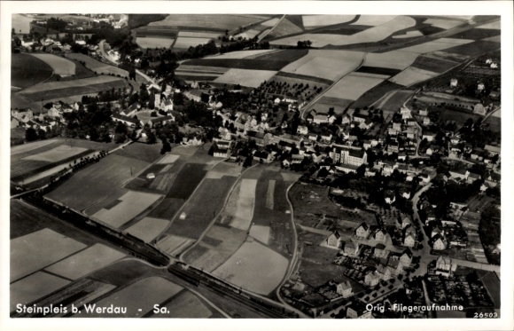 Postcard Steinpleis Werdau in Saxony, aerial photograph