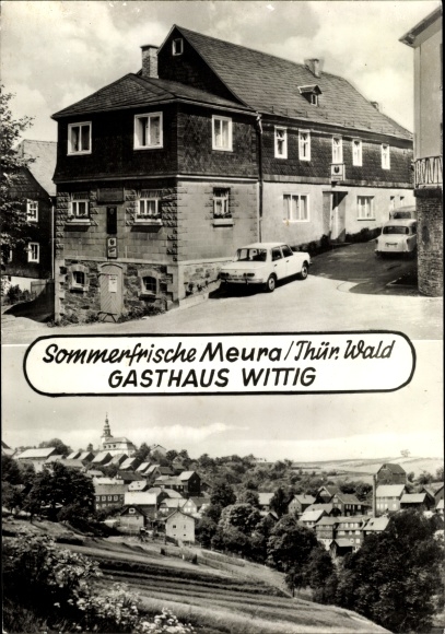 Postcard Meura in Thuringia, Inn Wittig, exterior view