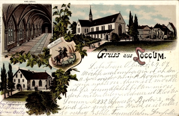 Chromo-Litho Rehburg Loccum in Lower Saxony, St. George's Chapel, cloister