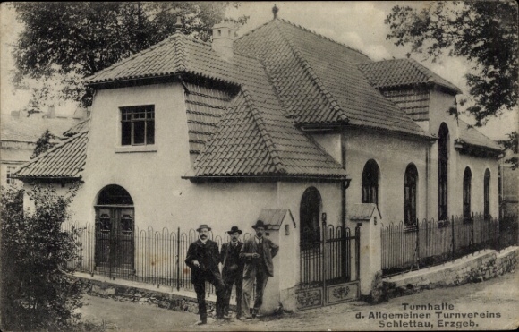 Ak Schlettau in het Erzgebirge Saksen, gymnasium, algemene gymnastiekclub