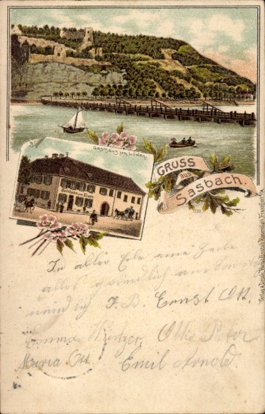 Chromo-Litho Sasbach am Kaiserstuhl, Gasthaus zum Löwen, Limburg ruins