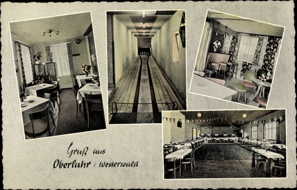 Ak Oberlahr im Westerwald, Gasthof zur Post, Kegelbahn