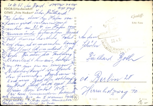 Ak FDGB vakantieschip TMS Fritz Heckert