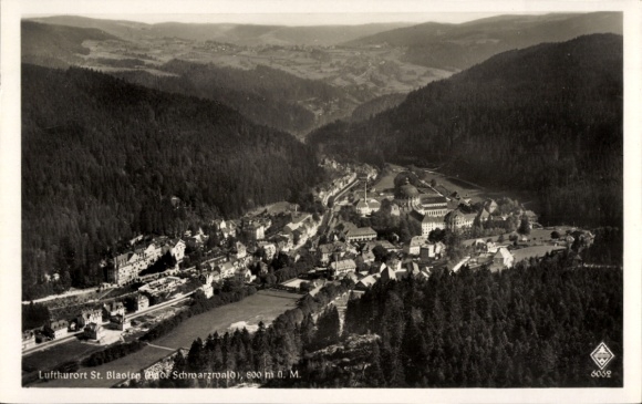 Postcard St. Blasien in the Black Forest, aerial photograph of the town