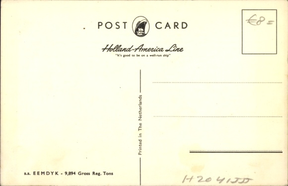 Postcard steamship SS Eemdyk, Holland-America Line, HAL