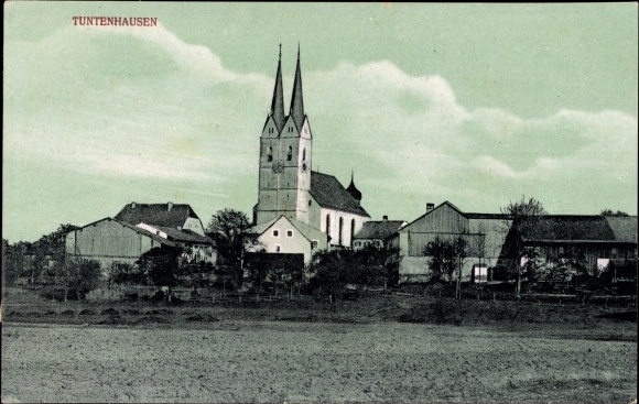 Postcard Tuntenhausen in Upper Bavaria, church, houses