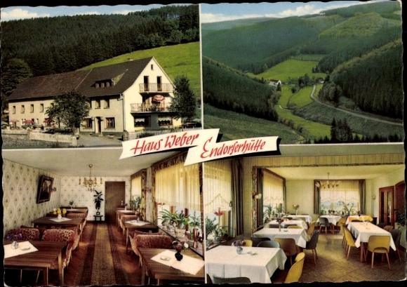 Postcard Sundern in Sauerland, Gasthof Pension Haus Weber, Endorferhütte, guest room, panorama