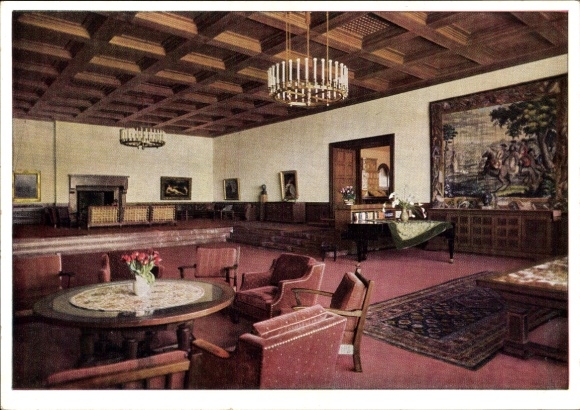 Postcard Obersalzberg Berchtesgaden in Upper Bavaria, Berghof, Great Hall, interior view