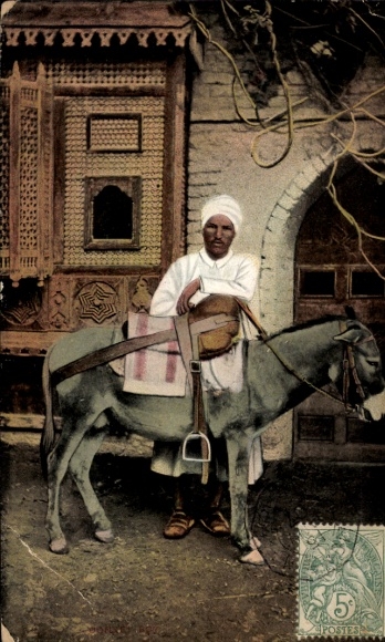 Postcard Egypt, local with donkey