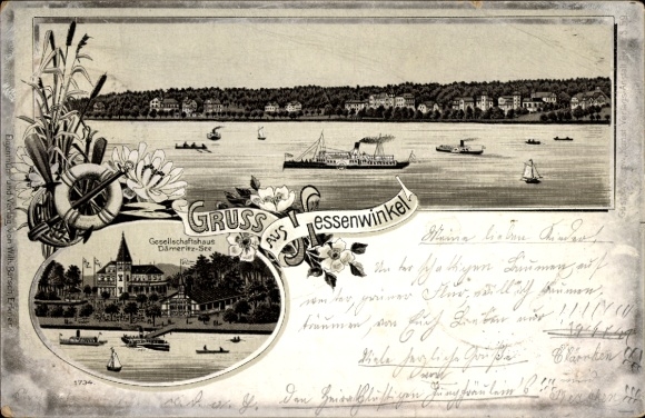 Chromo-Litho Berlin Köpenick Rahnsdorf Hessenwinkel, Panorama, Society House Dämeritz See