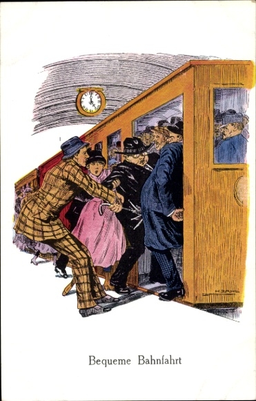Künstler Ak Zahl, H., Bequeme Bahnfahrt, Humor