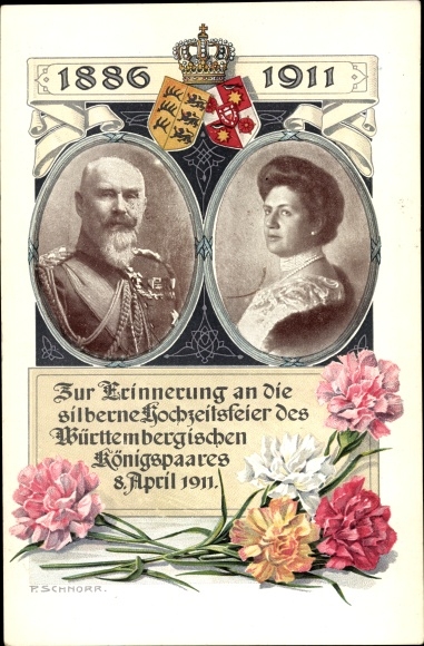 PC King Wilhelm II of Württemberg, Marie zu Waldeck and Pyrmont, silver wedding 1911, coat of arms