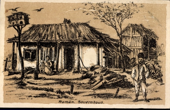 Künstler Ak Rumänien, Bauernhaus