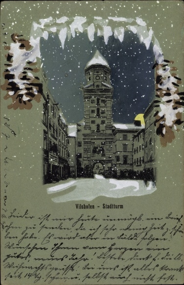 Passepartout Ak Vilshofen an der Donau Niederbayern, Stadtturm, Winter