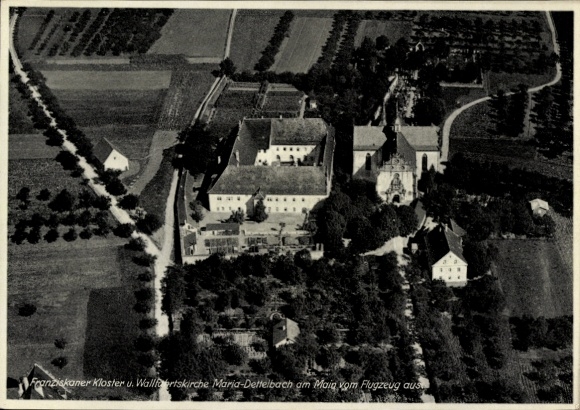 Postcard Dettelbach am Main Lower Franconia, Franciscan monastery, pilgrimage church, aerial photograph
