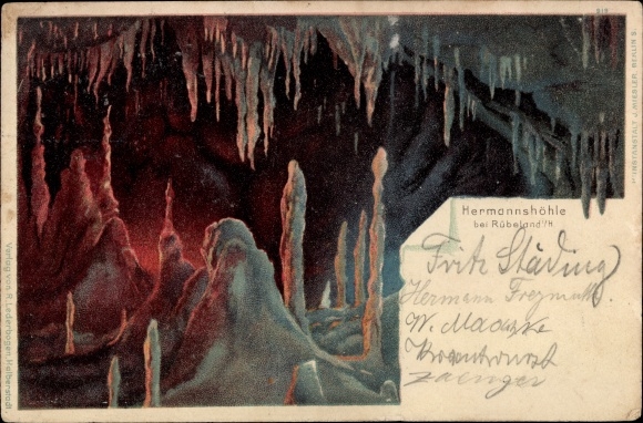 Chromo-Litho Rübeland Oberharz am Brocken, Hermannshöhle, interior