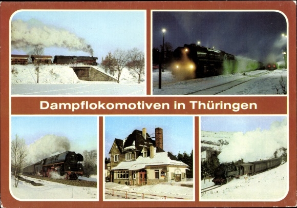 Postcard Weida in Thuringia, steam locomotives in Thuringia, BR 44 with block train, train station, winter