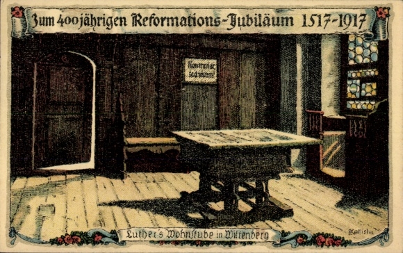 Artist Chromo-Litho Kallista, Wittenberg, Luther's living room, Reformation anniversary 1917