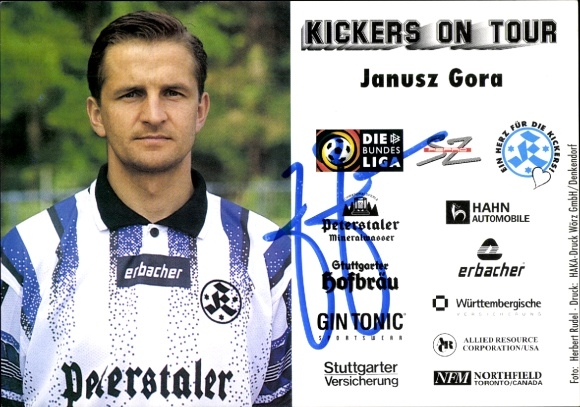 Autograph card footballer Janusz Gora, SV Stuttgarter Kickers, autograph