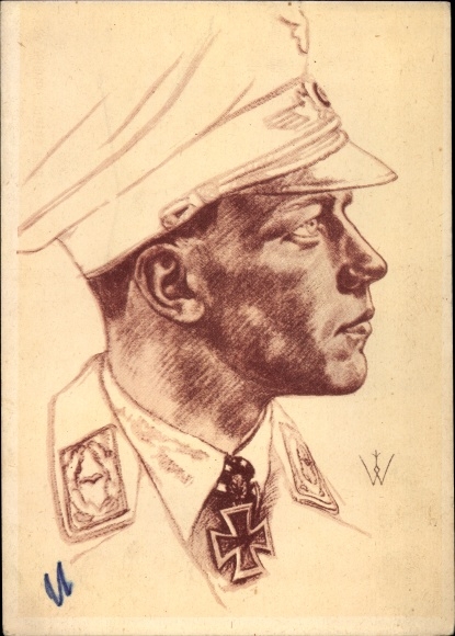 Kunstenaar ansichtkaart Willrich, majoor Wick, commodore van een jachteskader, VDA E 11, Luftwaffe II WW