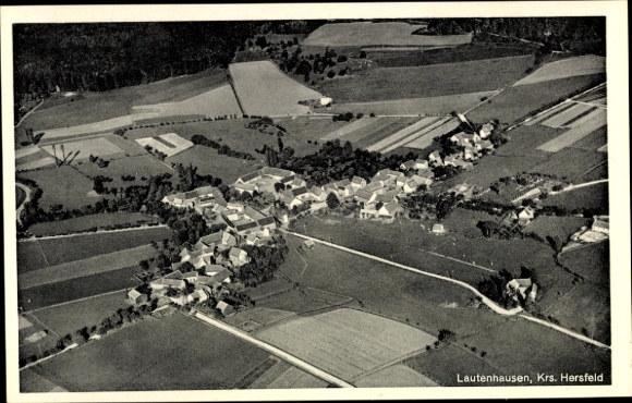 Postcard Lautenhausen Friedewald in Hesse, aerial photograph