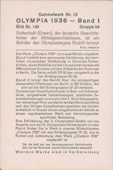 Collector's card Olympia 1936, weightlifter Gottschalk