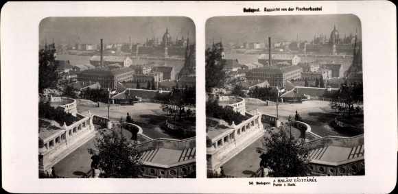 Stereo photo Budapest Hungary, 1906, view from the Fisherman&#39;s Bastion