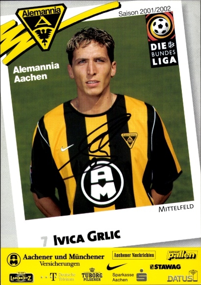 Autogrammkarte Fußballer Ivica Grlic, Alemannia Aachen, Autogramm