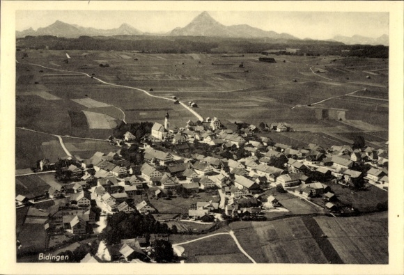 Postcard Bidingen in Allgäu Swabia, aerial photograph