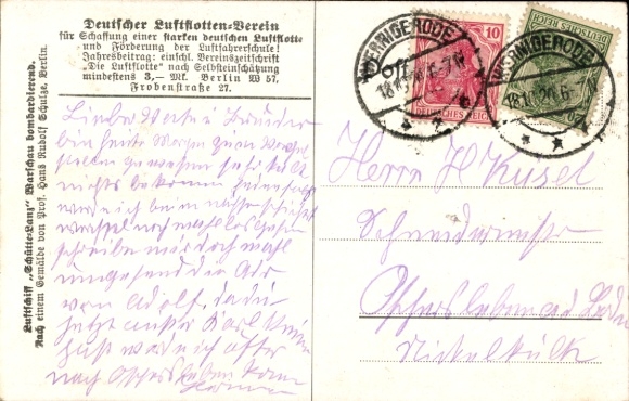 Artist Postcard Schulze, Hans Rudolf, Zeppelin, airship Schütte Lanz, bombing Warsaw, I. WK