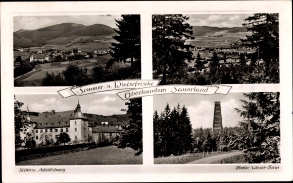 Postcard Oberhundem Kirchhundem, Rhein Weser Tower, Adolfsburg Castle