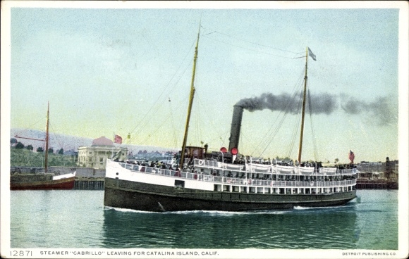 Postcard steamer Cabrillo en route to Catalina Island, California