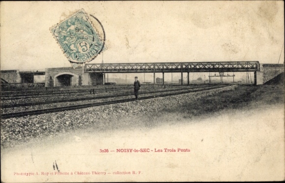 Ak Noisy le Sec Seine Saint Denis, Les Trois Ponts, Eisenbahngleise