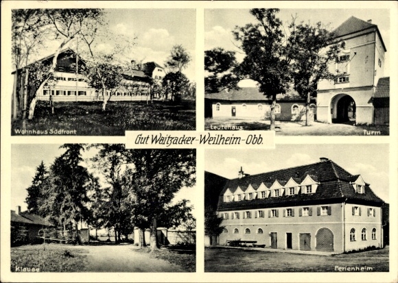 Postcard Weilheim in Upper Bavaria, Gut Waitzacker, tower, people's house, holiday home, residential building, hermitage