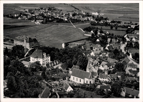 Postcard Reimlingen in Schwaben, aerial photograph