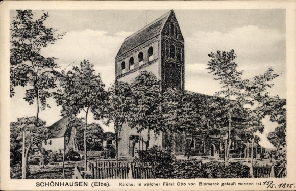 Postcard Schönhausen Elbe, baptismal church of Otto von Bismarck