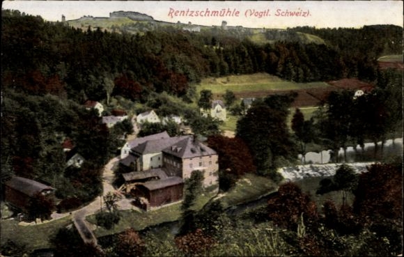 Postcard Rentzschmühle Pöhl in the Vogtland, Panorama