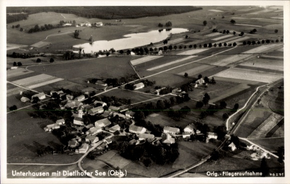 Postcard Unterhausen Oberhausen in Upper Bavaria, Dietlhofer See, aerial photograph