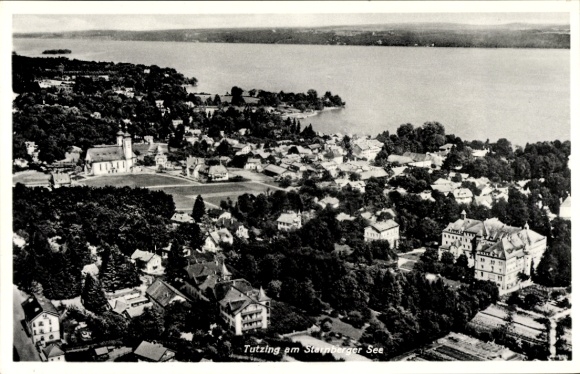 Postcard Tutzing on Lake Starnberg, Upper Bavaria, aerial photograph