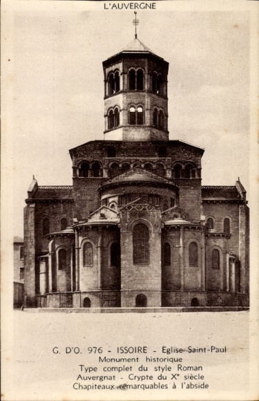 Postcard Issoire Puy de Dôme, Eglise Saint-Paul, Monument historique, Romanesque style, Crypt, Chapite