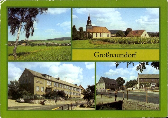 Postcard Großnaundorf Saxony, partial views, church, street section