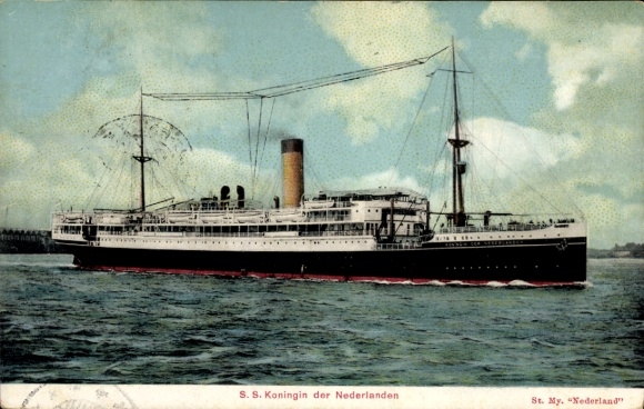 Postcard steamer SS Koningin of the Netherlands, Steamship Company Netherlands